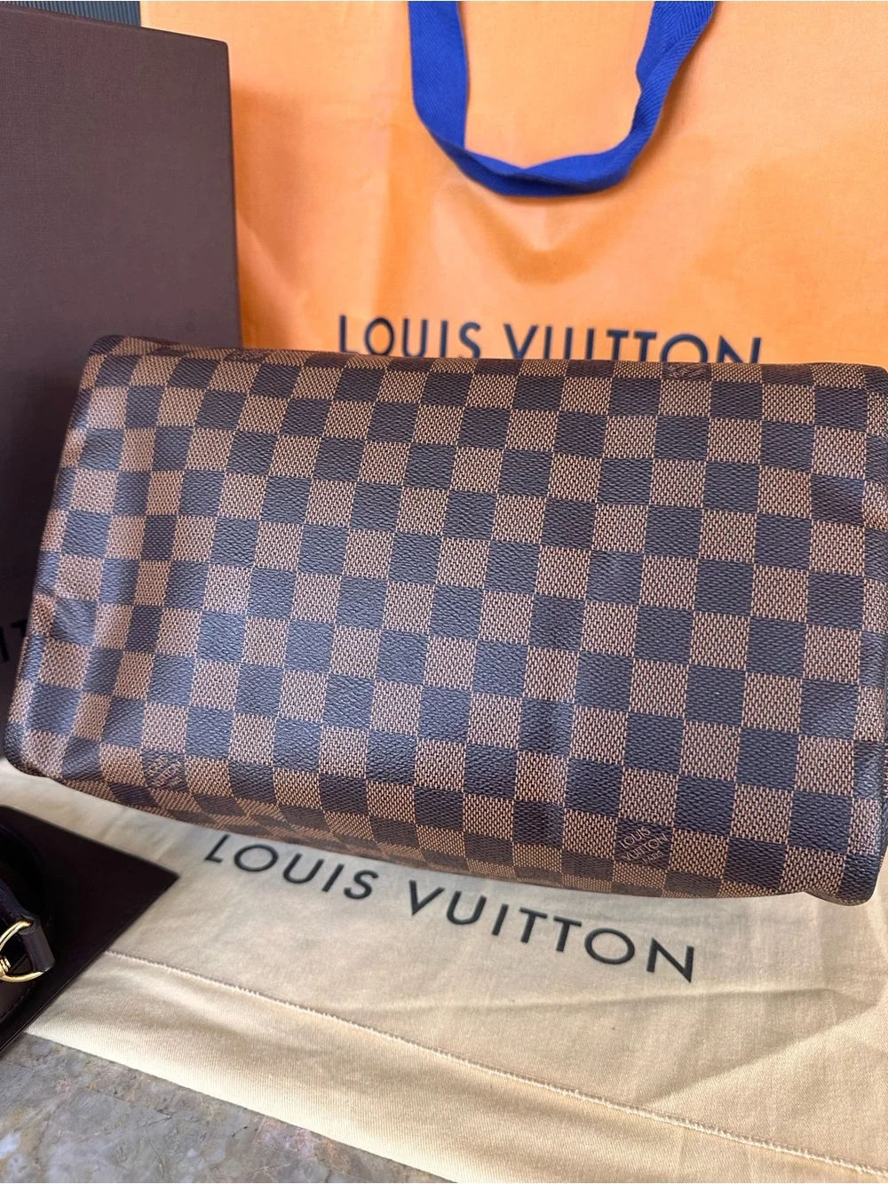 Louis Vuitton Damier Ebene Satchel in Brown with Gold Hardware